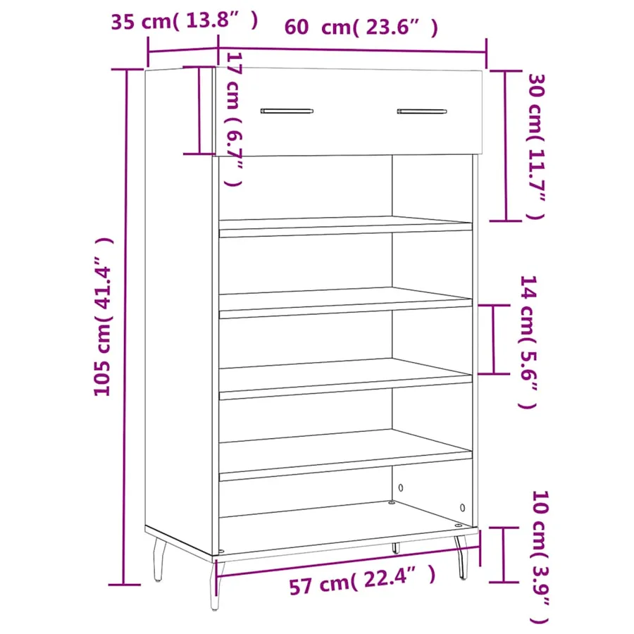 Armoire à chaussures noir 60x35x105 cm bois d'ingénierie - 12