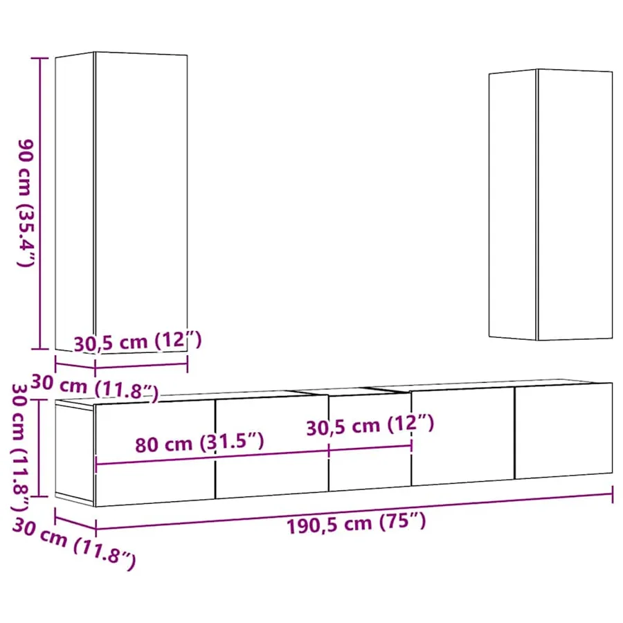Ensemble de meubles TV 5 pcs Blanc Bois d'ingénierie - 11