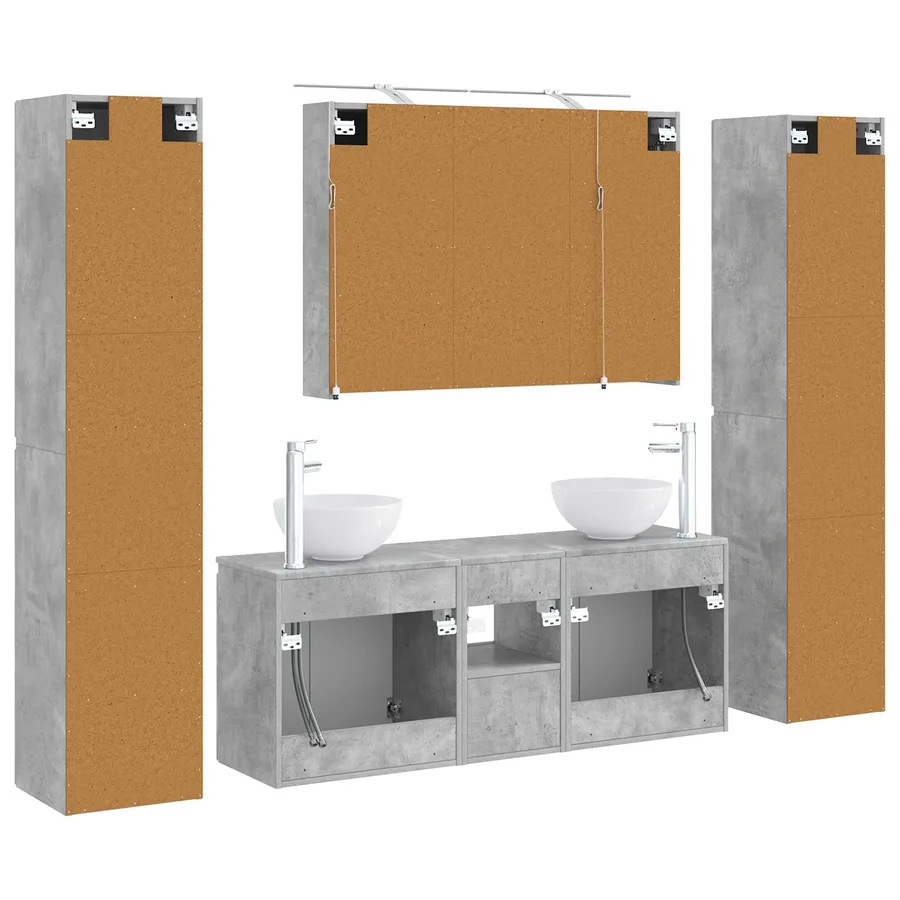 Ensemble de mobilier de salle de bain 6 pcs Gris béton - 9