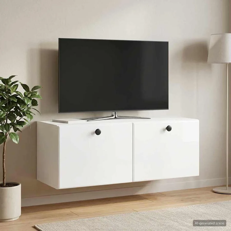 Meuble TV mural 78,5 x 31 x 30 cm Blanc brillant