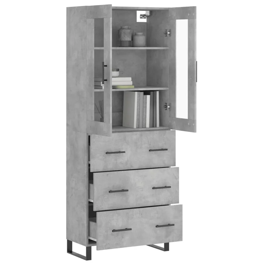 Buffet haut Gris béton 69,5x34x180 cm Bois d'ingénierie - 3