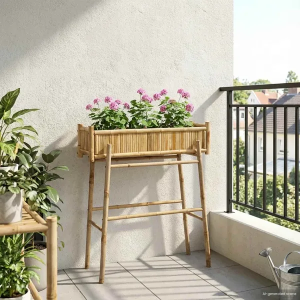 Jardinière avec support Naturel 100 x 38 x 114 cm Bambou