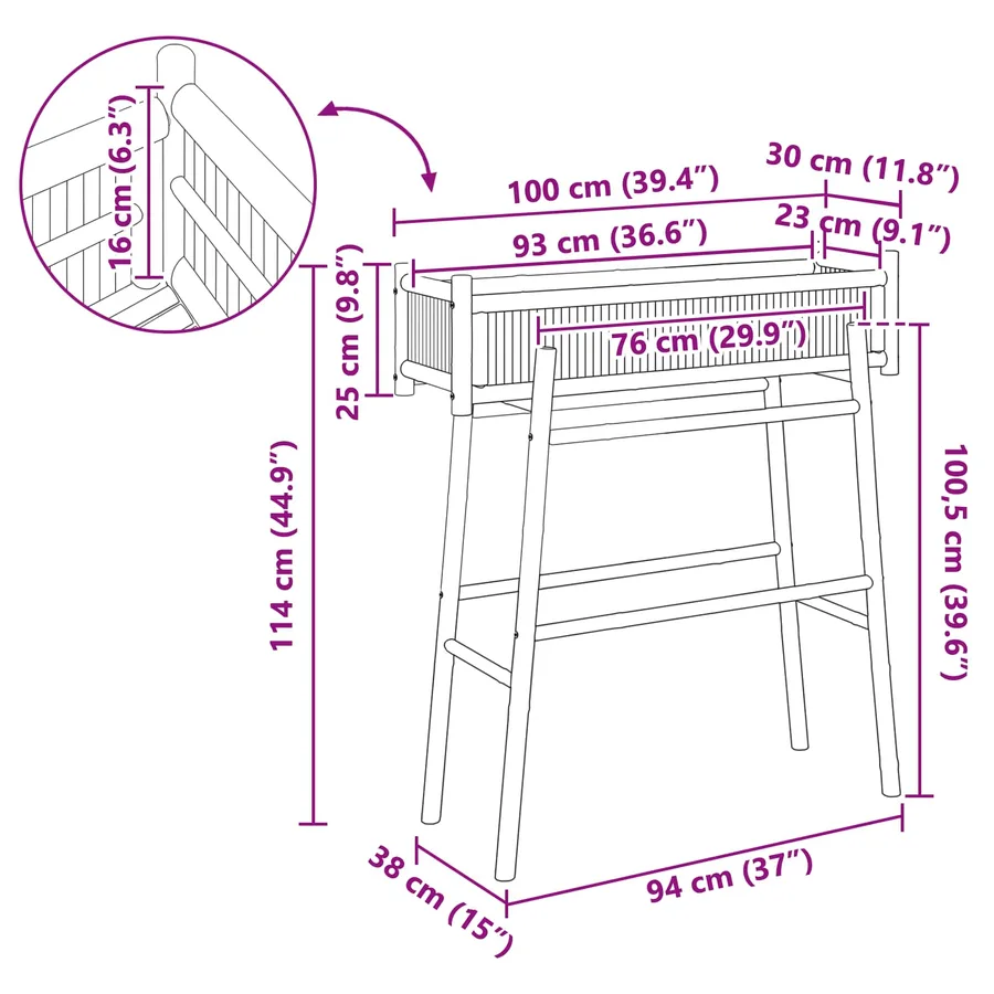 Jardinière avec support Naturel 100 x 38 x 114 cm Bambou - 8