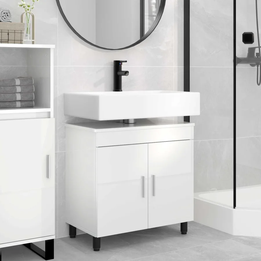 Unité de vanité de salle de bain Blanc brillant 60 x 35 x 60 cm