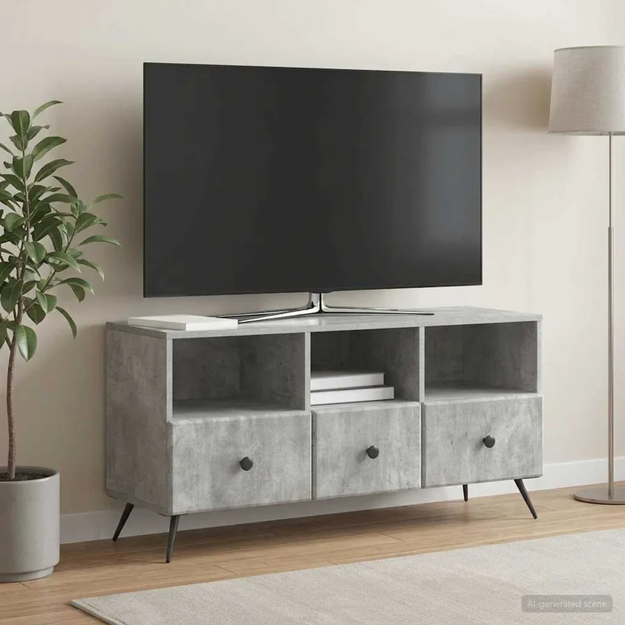 Meuble TV Gris béton 102 x 34,5 x 50 cm Bois d'ingénierie - 4