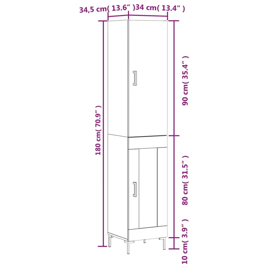 Buffet haut Sonoma gris 34,5x34x180 cm Bois d'ingénierie - 13