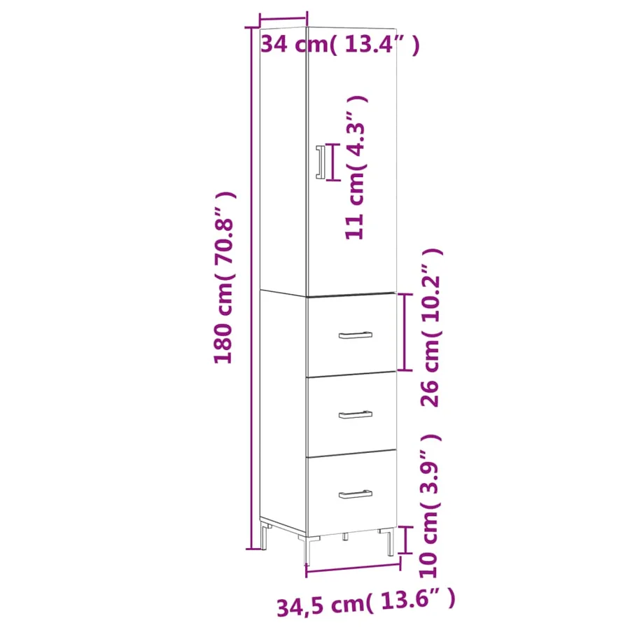 Buffet haut Sonoma gris 34,5x34x180 cm Bois d'ingénierie - 14