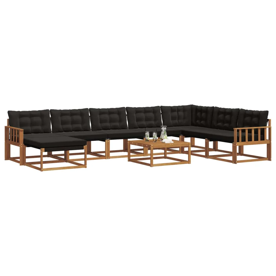 Ensemble de canapés d'extérieur 9 pcs Naturel et Noir - 3