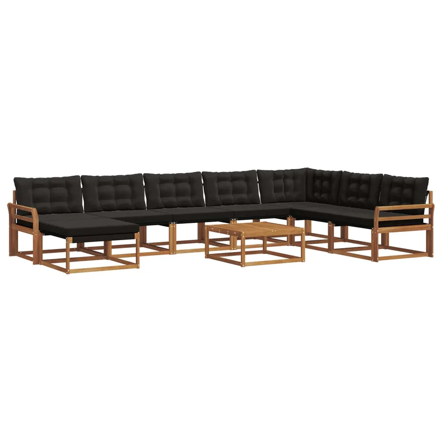 Ensemble de canapés d'extérieur 9 pcs Naturel et Noir - 2