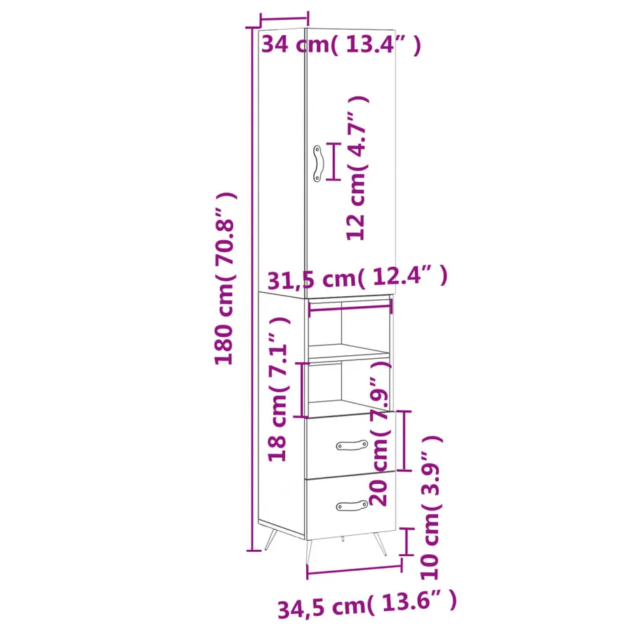 Buffet haut Sonoma gris 34,5x34x180 cm Bois d'ingénierie - 14