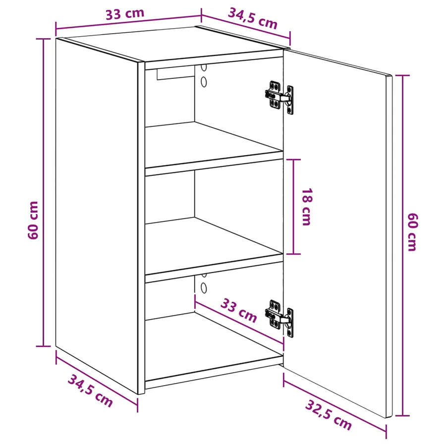 Cabinet de Salle de Bain Mural Noir 33 x 34,5 x 60 cm - 9