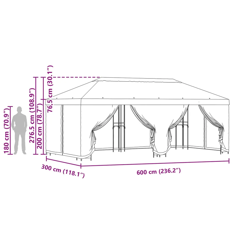 Gazebo avec murs latéraux 6 x 3 m Bordeaux Polyester et Acier - 7