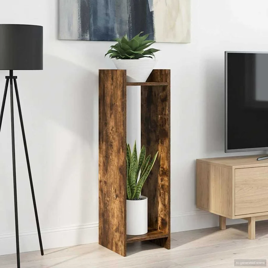 Support de Plante Chêne Fumé 30 x 30 x 100 cm Bois d’ingénierie - 4