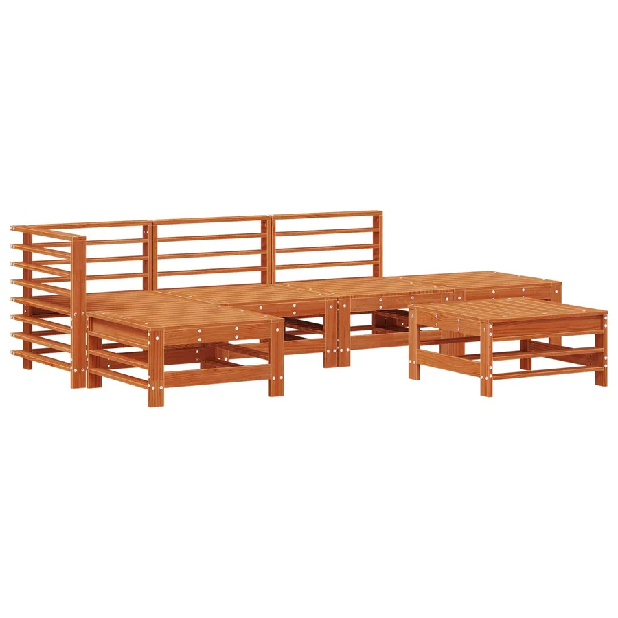 Ensemble de salon de jardin 6 pcs Brun cire Bois de pin massif - 3