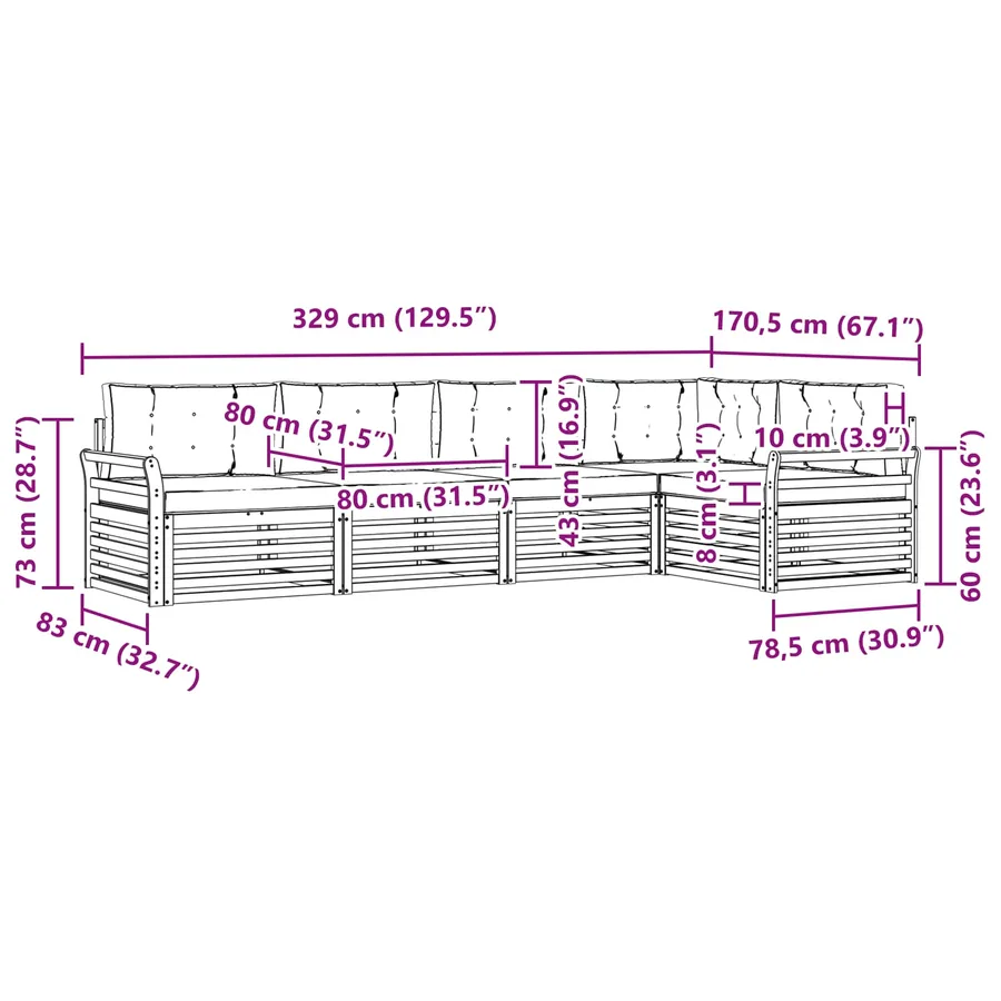 Ensemble de canapés d'extérieur 5 pcs Gris Naturel et Clair - 10