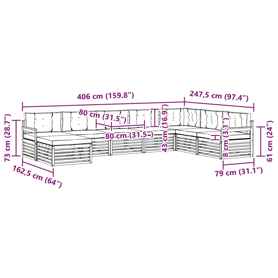 Ensemble de canapés d'extérieur 8 pcs Gris Naturel et Clair - 9