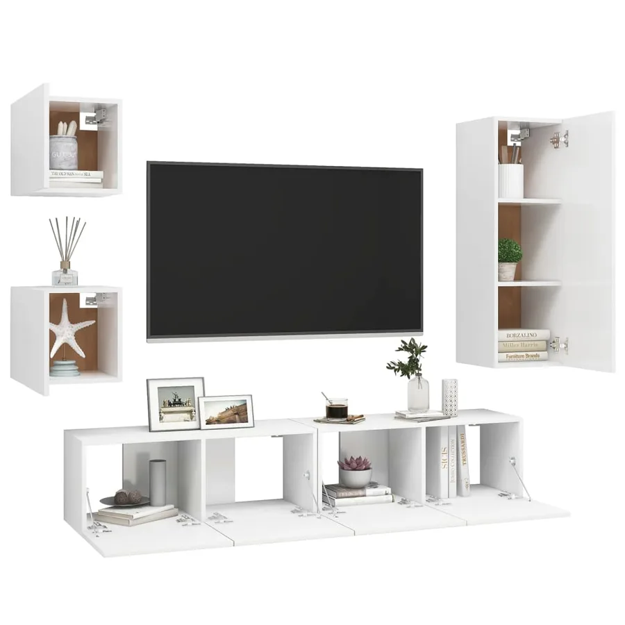 Ensemble de meubles TV 5 pcs Blanc Bois d'ingénierie - 3