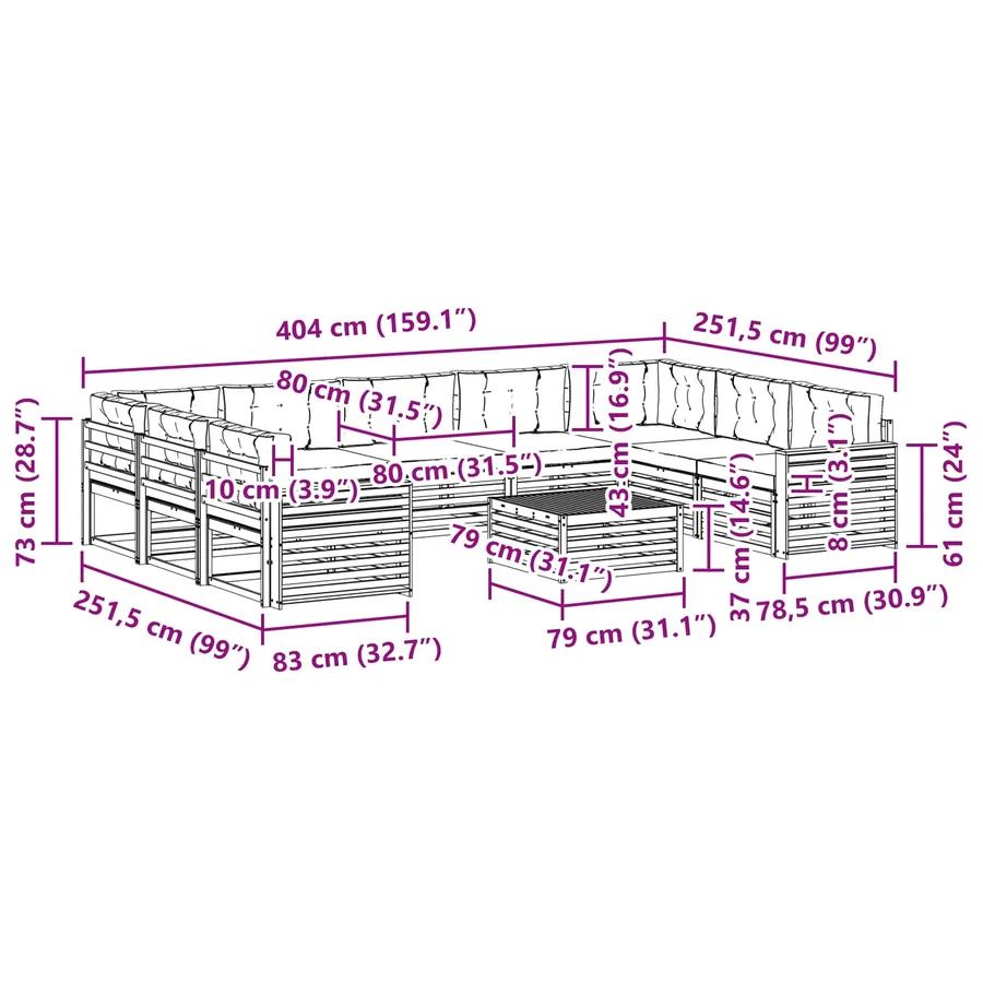 Ensemble de canapés d'extérieur 10 pcs Gris Naturel et Clair - 10