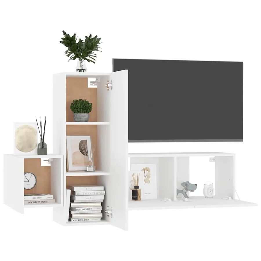 Ensemble de meubles TV 3 pcs Blanc Bois d'ingénierie - 3