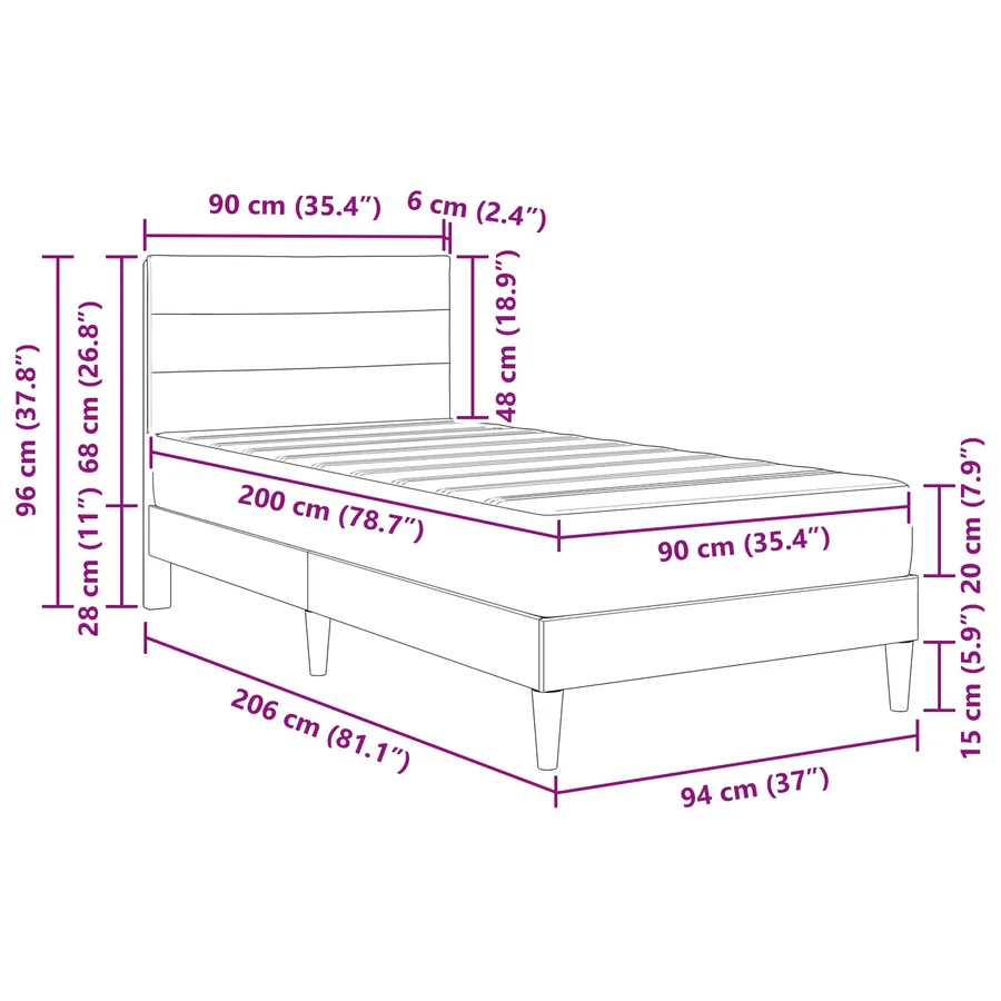 Cadre de lit Noir 90 x 200 cm Polyester - 11