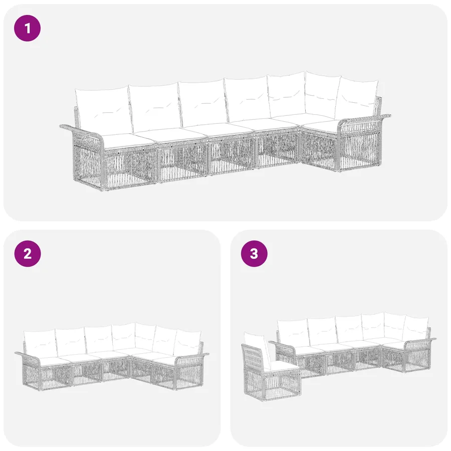 Ensemble de canapé de jardin 6 pcs Noir polyrotin - 6