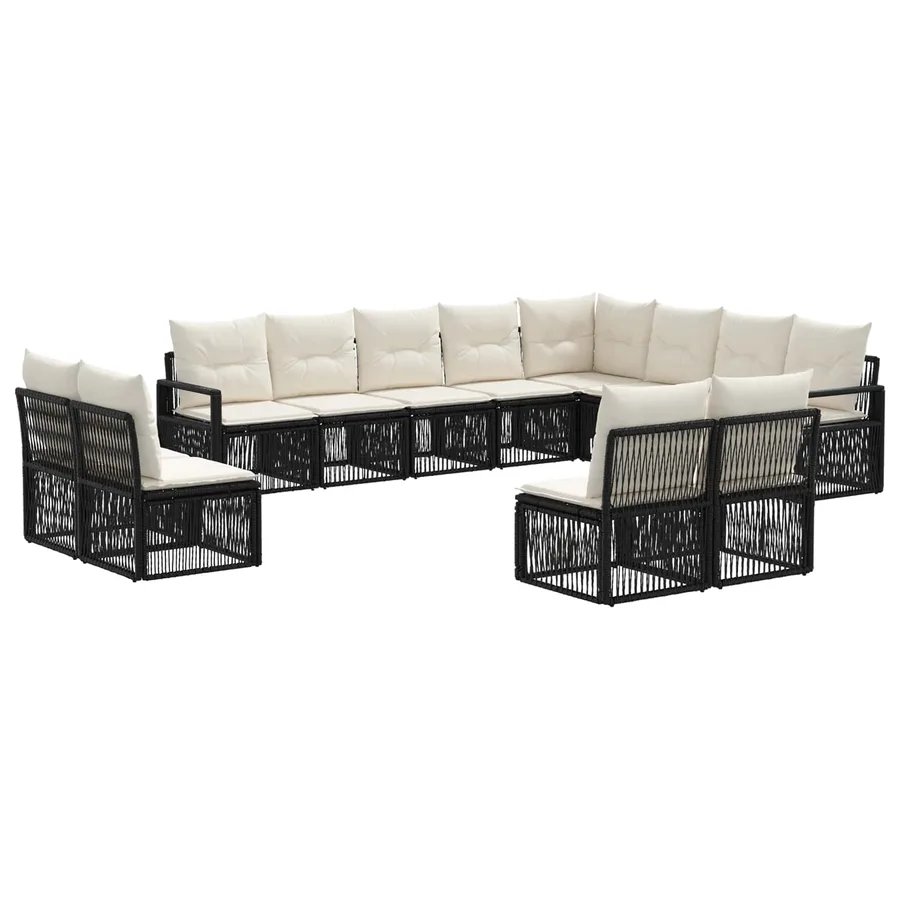 Ensemble de canapé de jardin 12 pcs Noir polyrotin - 2