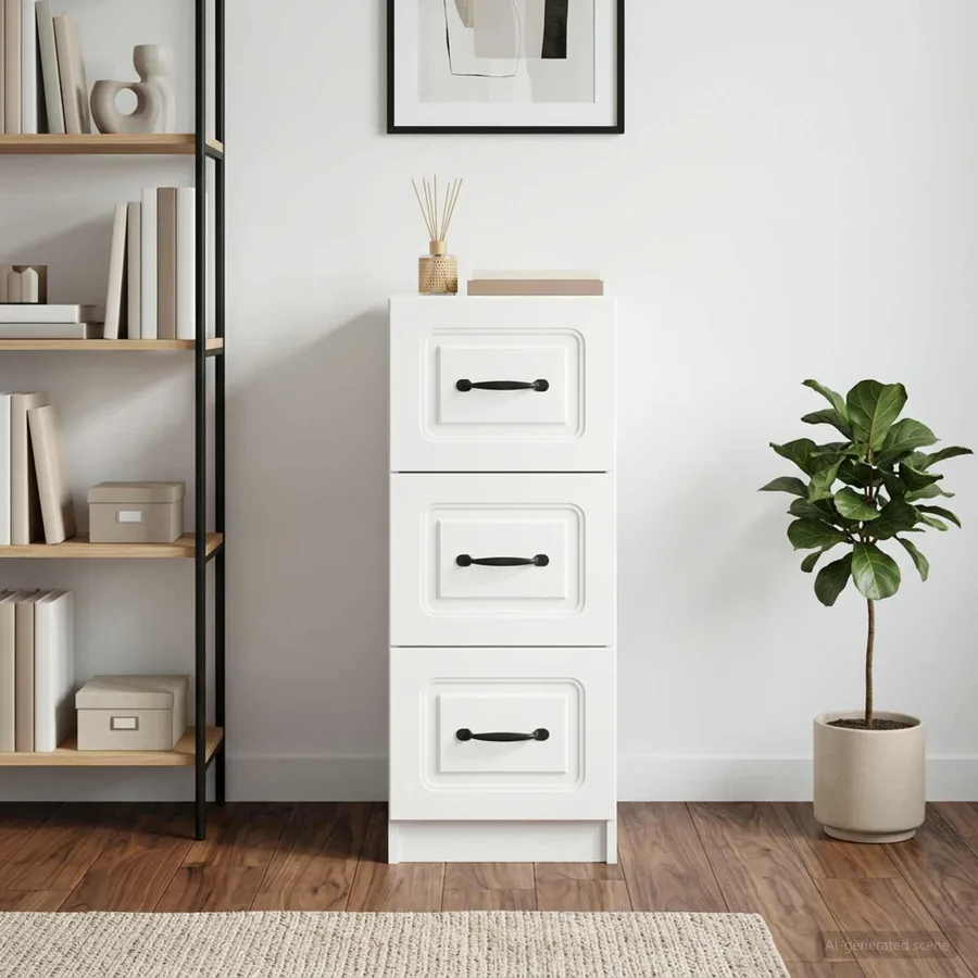 Armoire à tiroirs Blanc 33 x 34,5 x 87 cm Bois d'ingénierie - 4