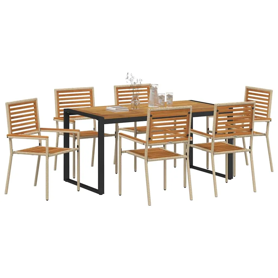 Ensemble de salle à manger pour jardin 7 pcs Beige et Marron - 3