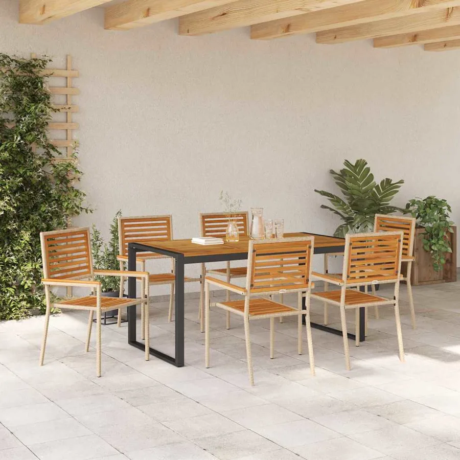 Ensemble de salle à manger pour jardin 7 pcs Beige et Marron - 4