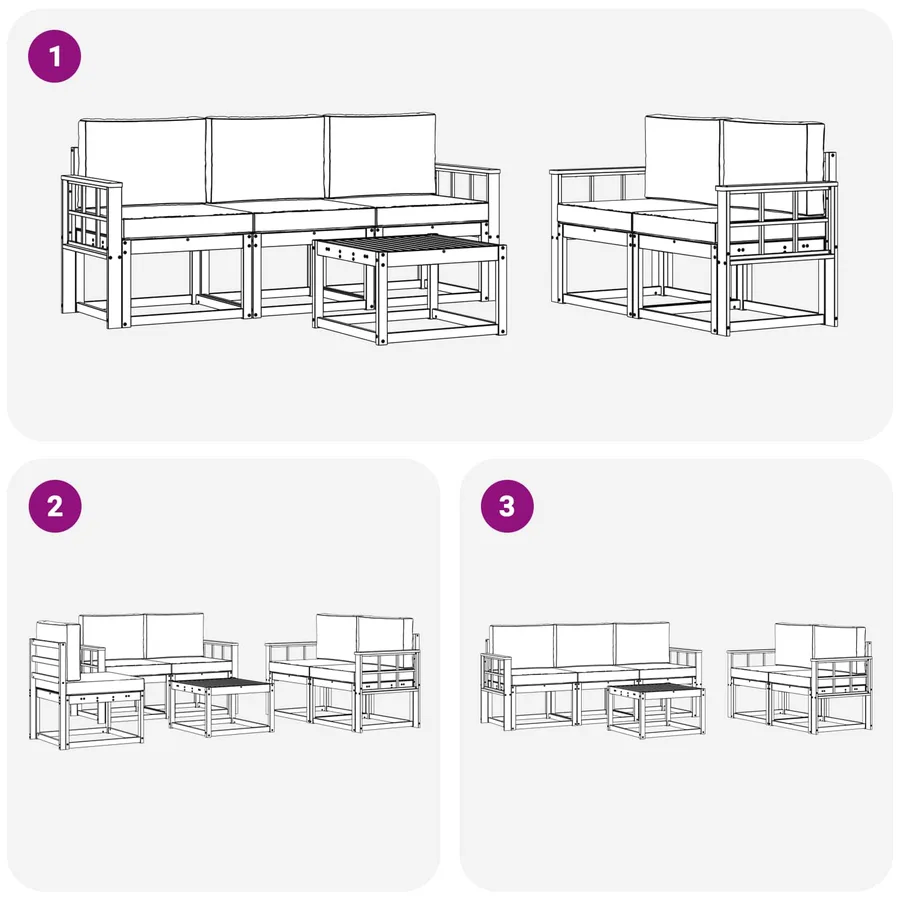 Ensemble de canapés d'extérieur 6 pcs Naturel et Anthracite - 7