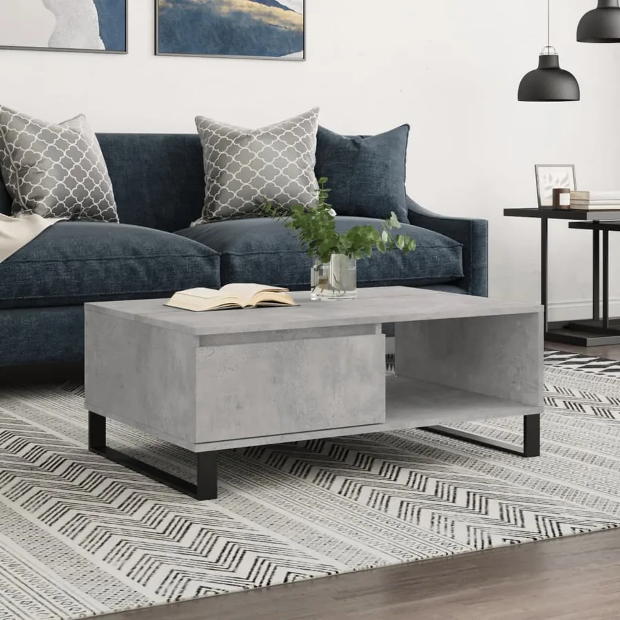 Table basse gris béton 90x60x35 cm bois d'ingénierie