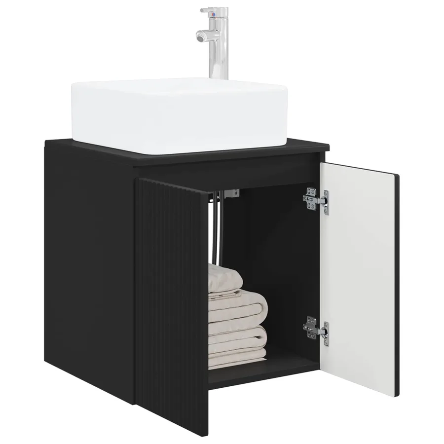 Vanité de lavabo mural Noir 49,5 x 41 x 63 cm Bois d'ingénierie - 3
