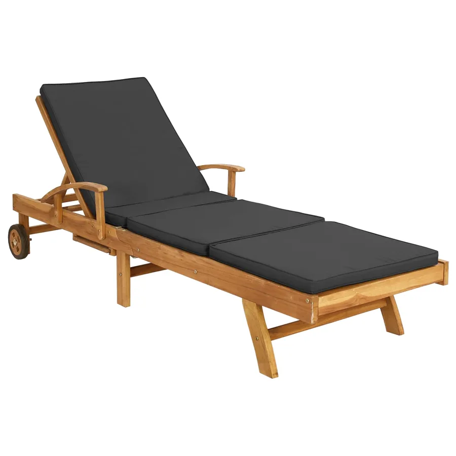Chaise longue avec coussin Bois de teck massif - 2