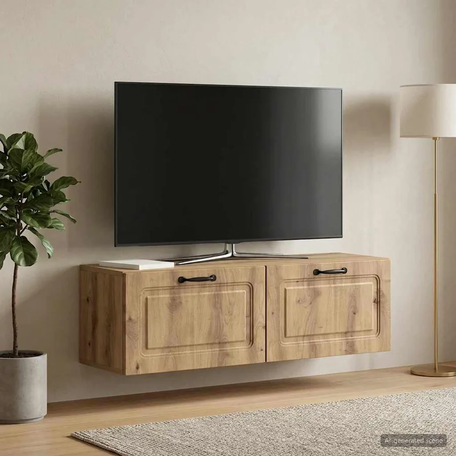 Meuble TV mural 98 x 31 x 30 cm Chêne artisanal