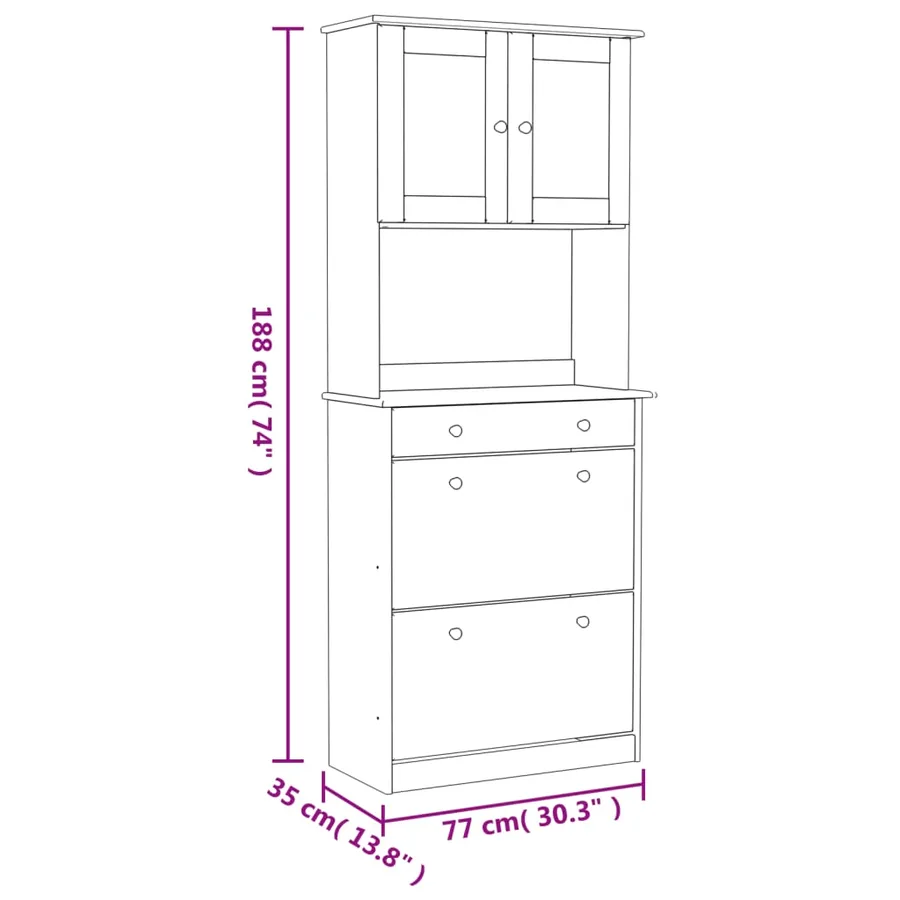 Buffet ALTA blanc 77x35x188 cm bois massif de pin - 11