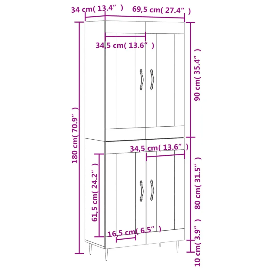 Buffet haut Chêne fumé 69,5x34x180 cm Bois d'ingénierie - 13