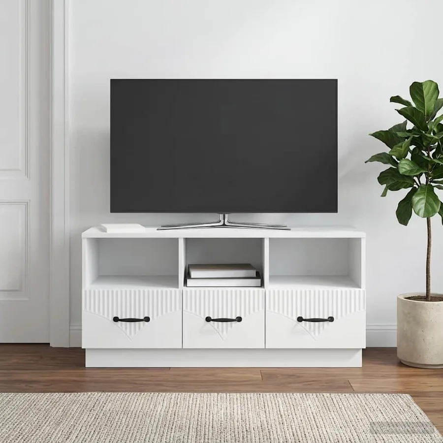 Meuble TV Blanc 102 x 34,5 x 47 cm Bois d'ingénierie - 4