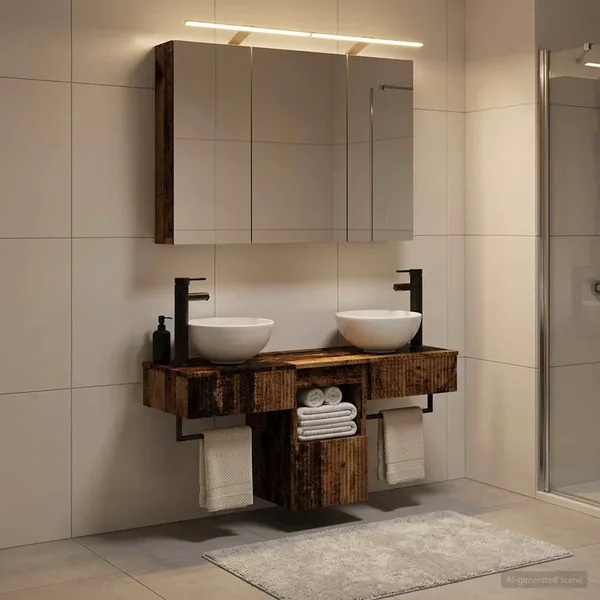 Ensemble d'armoire de salle de bain 4 pcs Bois ancien