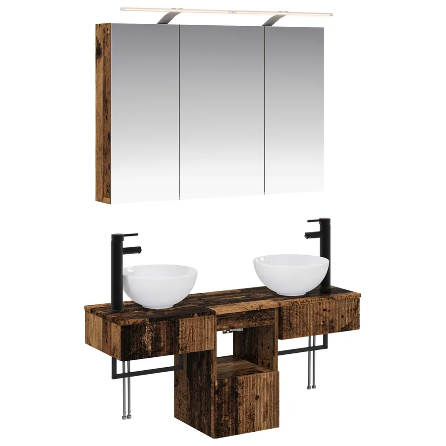 Ensemble d'armoire de salle de bain 4 pcs Bois ancien - 2