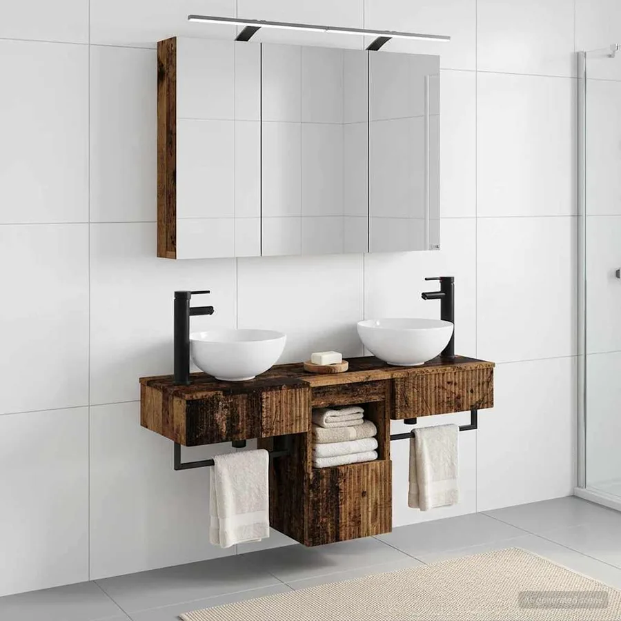 Ensemble d'armoire de salle de bain 4 pcs Bois ancien - 4