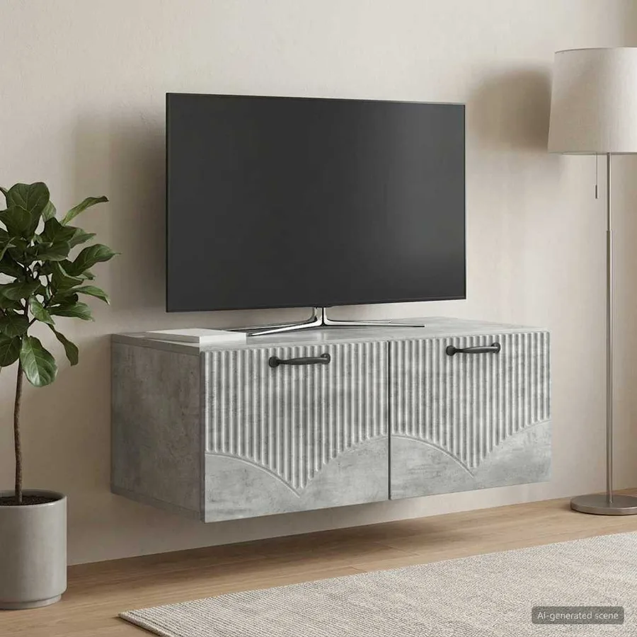 Meuble TV mural Gris béton 78,5 x 41 x 30 cm Bois d'ingénierie - 4