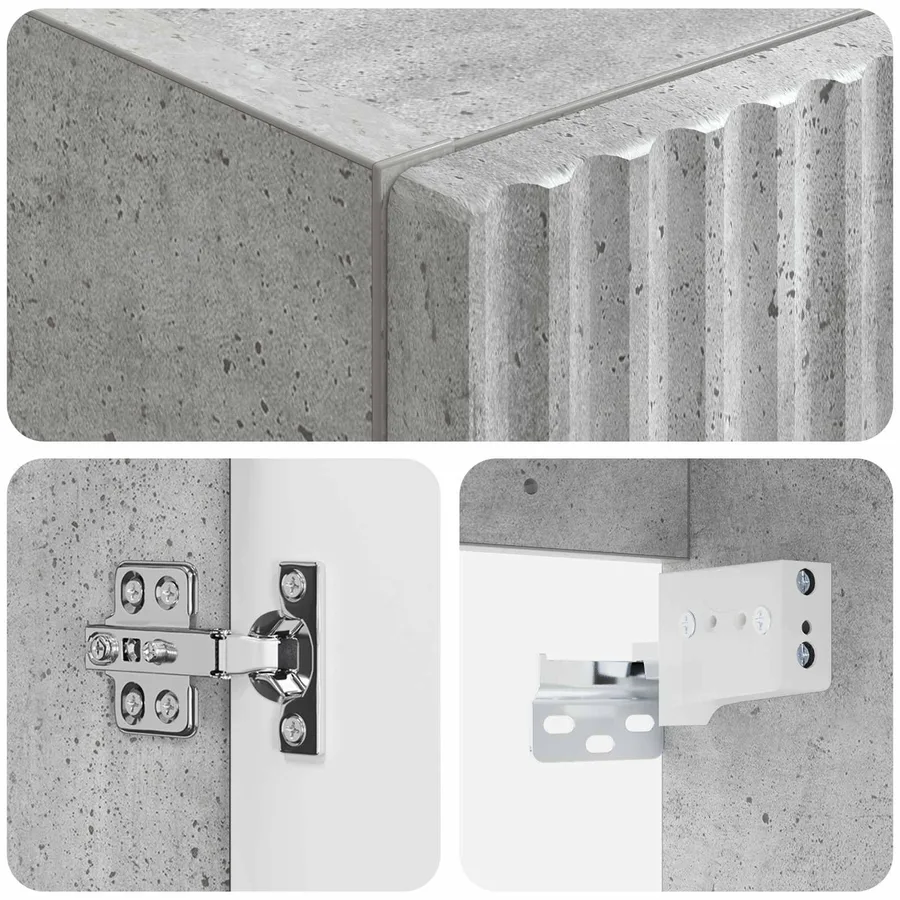 Cabinet de Salle de Bain Mural Gris béton 33 x 34,5 x 100 cm - 6