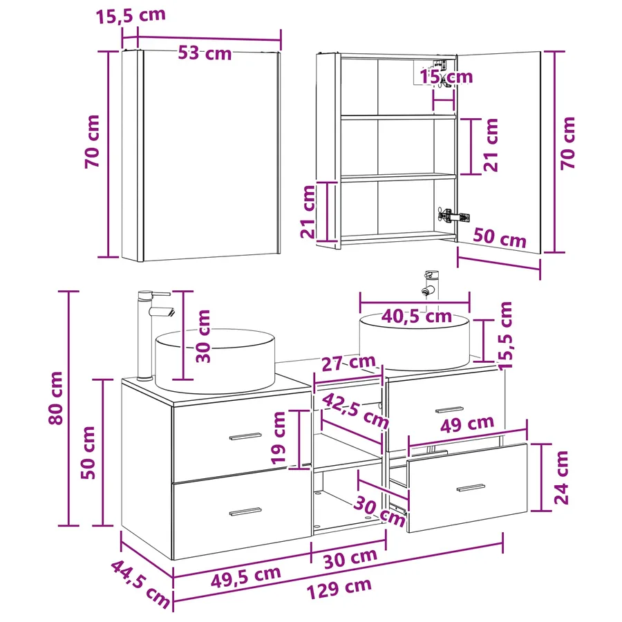 Ensemble de mobilier de salle de bain 5 pcs Bois ancien - 14