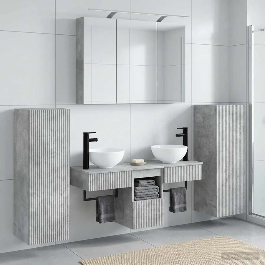 Ensemble de mobilier de salle de bain 6 pcs Gris béton