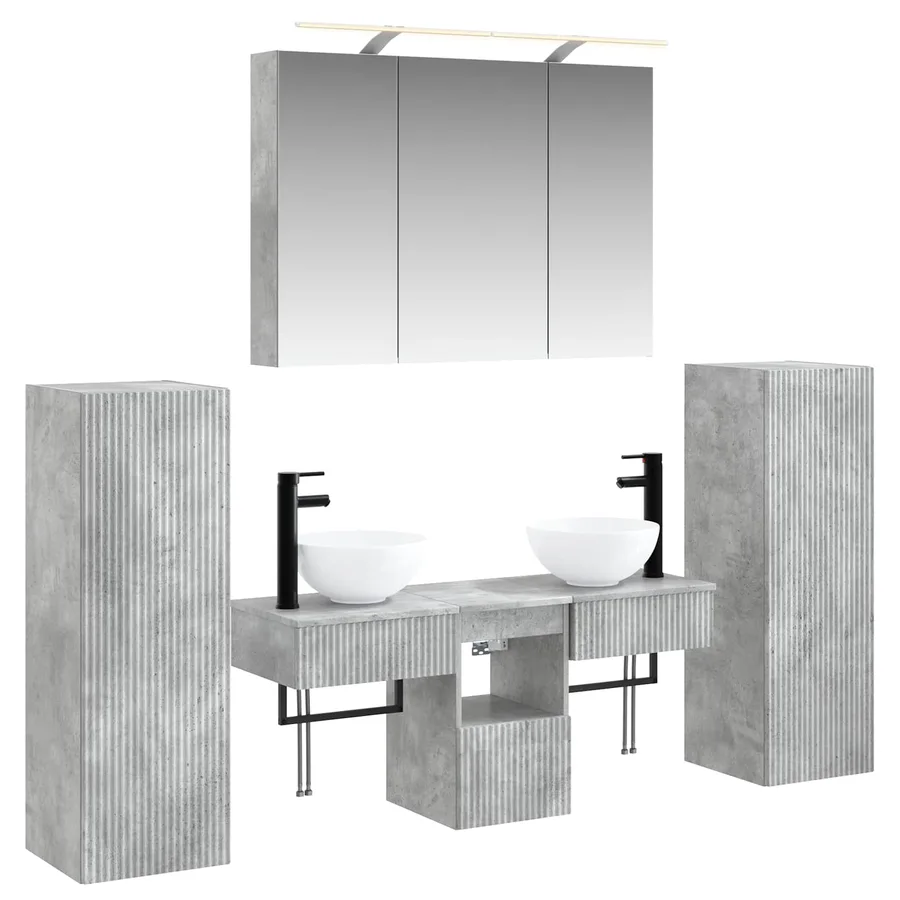 Ensemble de mobilier de salle de bain 6 pcs Gris béton - 2