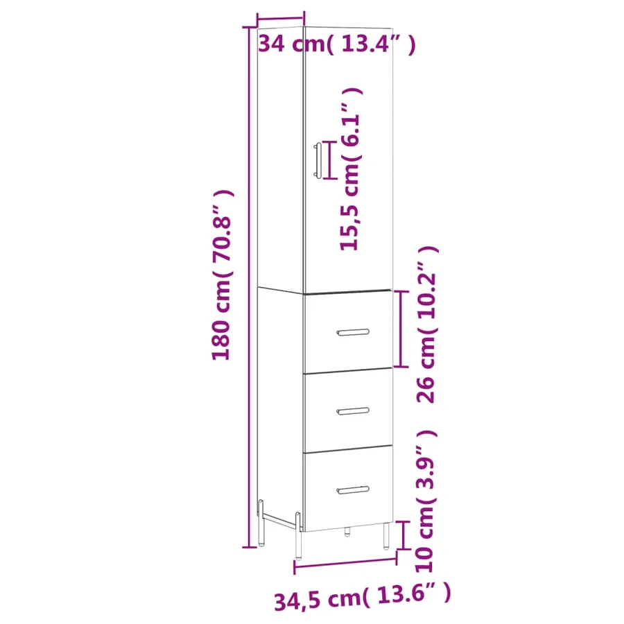 Buffet haut Blanc 34,5x34x180 cm Bois d'ingénierie - 14