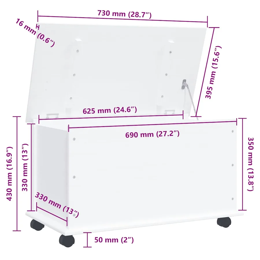 Coffre de rangement et roulettes ALTA blanc 73x39,5x43 cm - 9