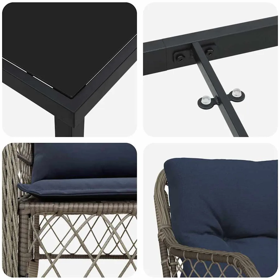 Ensemble de salle à manger pour jardin 3 pcs Gris et Noir Rotin - 9
