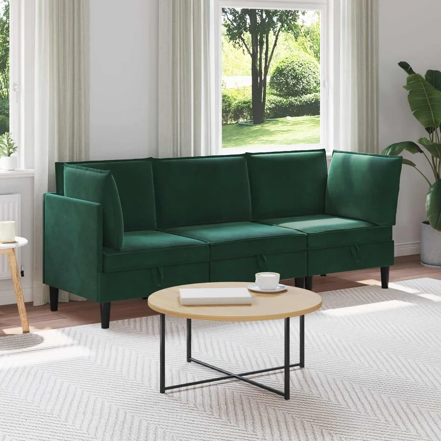Ensemble de meubles pour le salon 3 pcs Vert foncé Velours