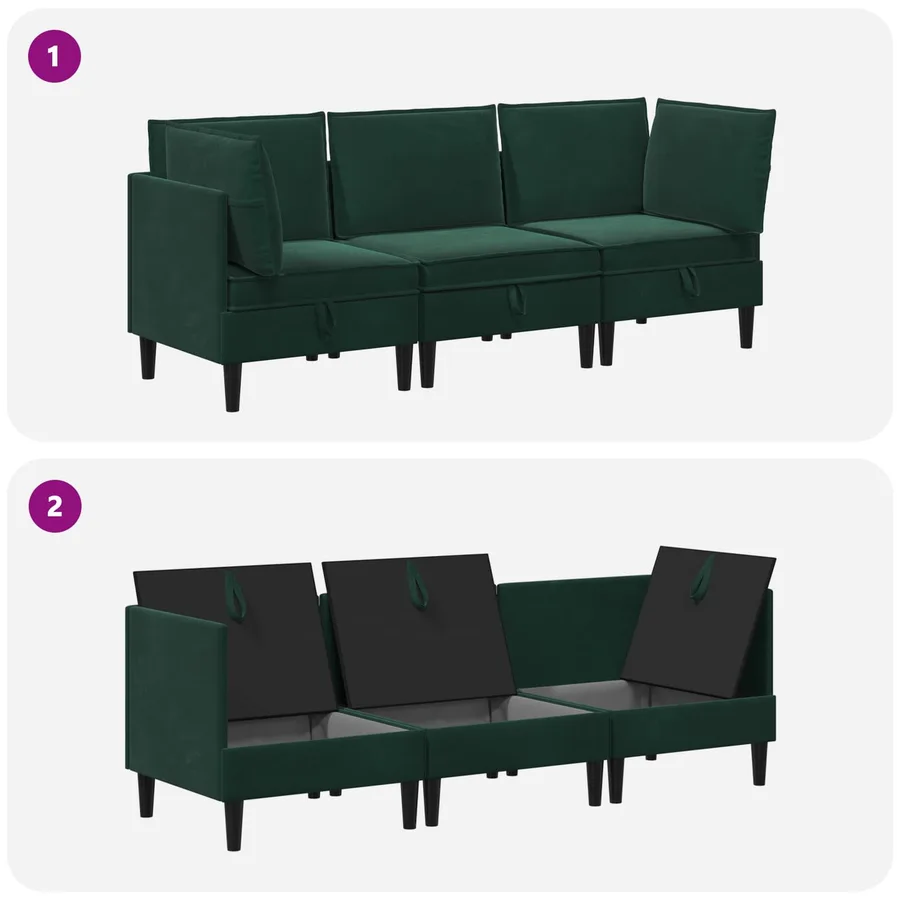 Ensemble de meubles pour le salon 3 pcs Vert foncé Velours - 9